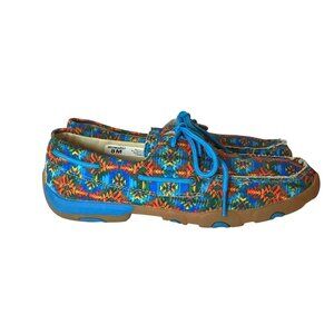 Twisted X Women's 8M Canvas Boat Shoe Driving Mocs Blue Aztec